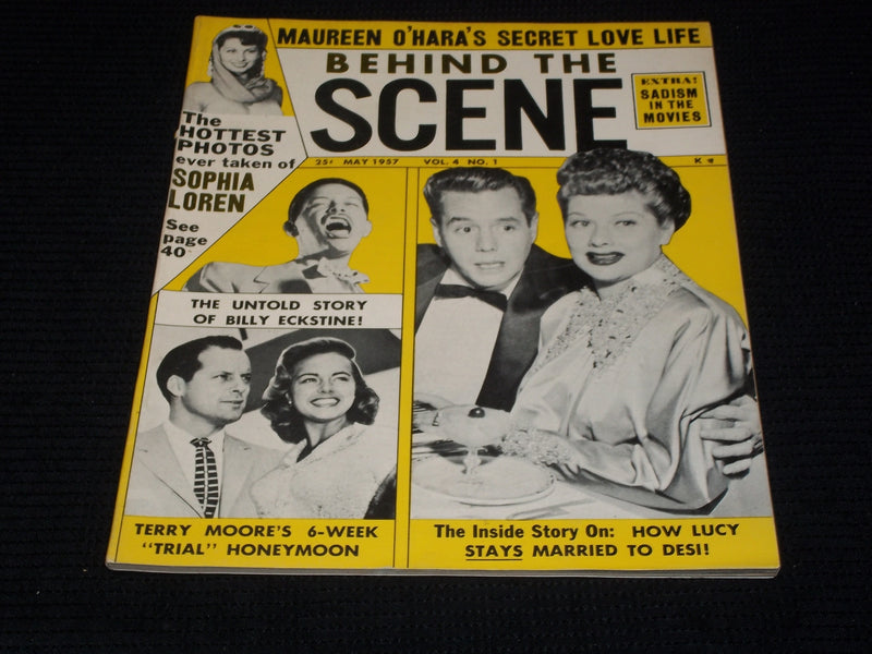 1957 MAY BEHIND THE SCENE MAGAZINE - LUCY & DESI FRONT COVER - E 3895