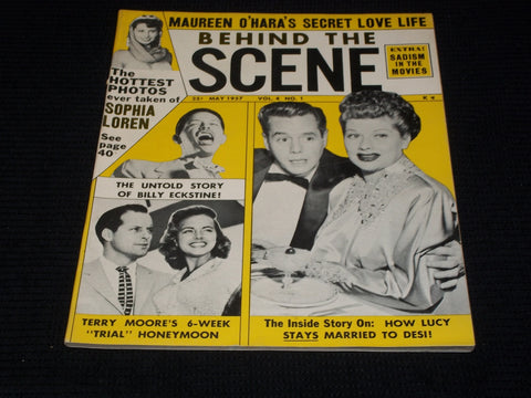 1957 MAY BEHIND THE SCENE MAGAZINE - LUCY & DESI FRONT COVER - E 3895