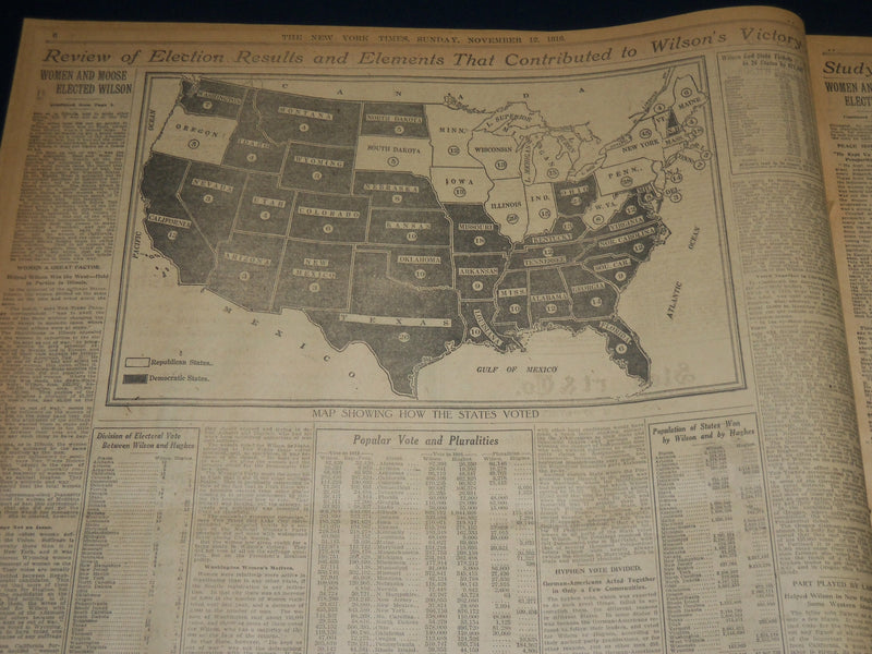 1916 NOVEMBER 12 NEW YORK TIMES - VOTES OF WOMEN & BULL MOOSE WILSON - NT 7733
