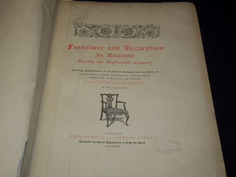 1889-1892 FURNITURE AND DECORATION IN ENGLAND 18TH CENTURY VOLUME 1 & 2 - #23