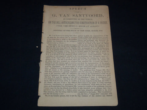 1856 G. VAN SANTVOORD SPEECH - CONSTRUCTION OF A BRIDGE HUDSON RIVER - J 8994