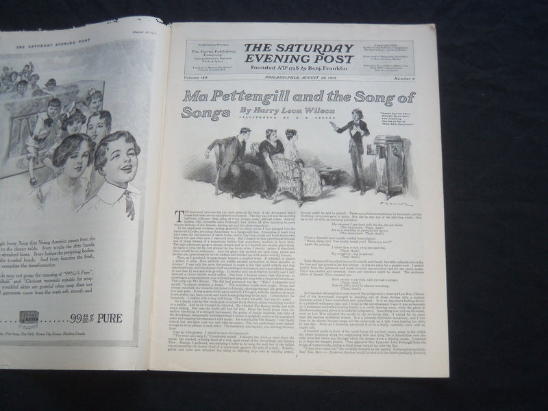 1915 AUGUST 28 THE SATURDAY EVENING POST MAGAZINE - ILLUSTRATED COVER - SP 667
