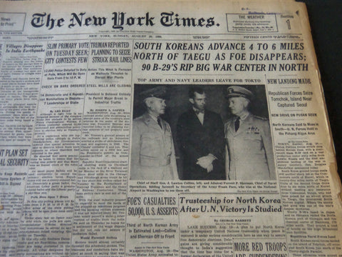 1950 AUGUST 20 NEW YORK TIMES - SOUTH KOREANS ADVANCE NORTH OF TAEGU - NT 5994