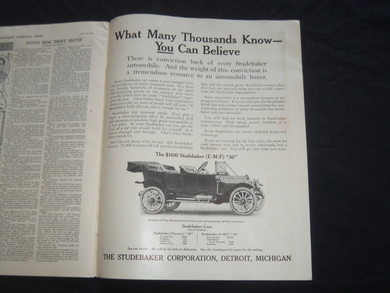 1912 JULY 20 THE SATURDAY EVENING POST MAGAZINE - ILLUSTRATED COVER - SP 629