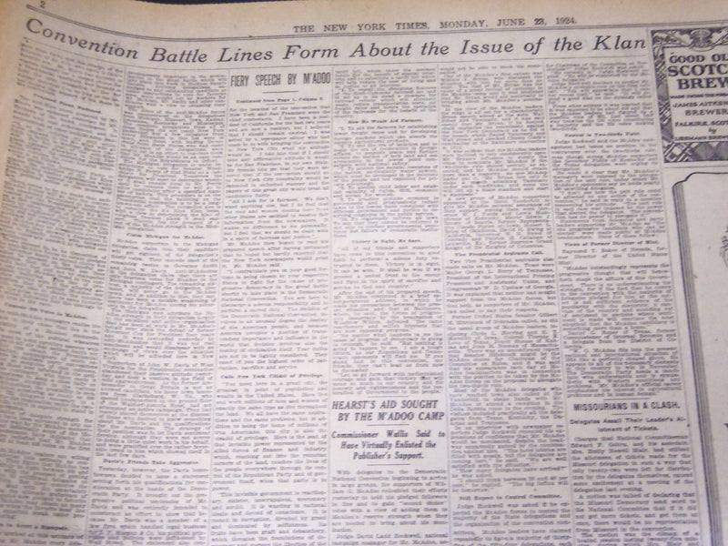 1924 JUNE 23 NEW YORK TIMES - ANTI-KHAN PLANK PUSHED ELIMINATE M'ADOO - NT 5092