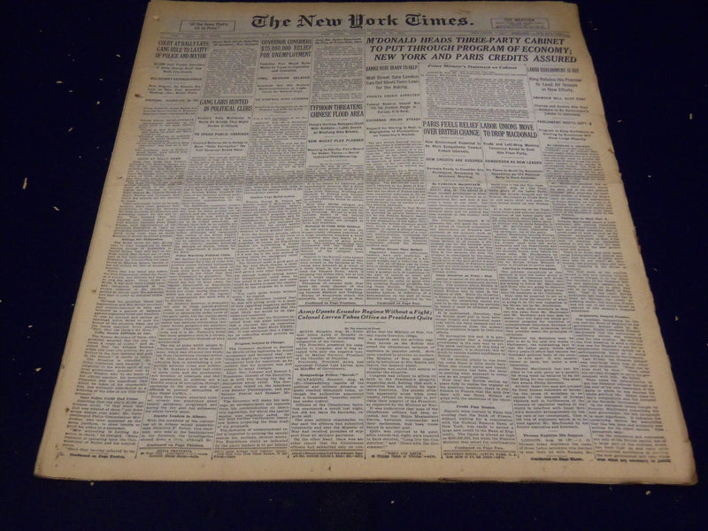 1931 AUG 25 NEW YORK TIMES - M'DONALD HEADS THREE PARTY CABINET, LABOR - NT 2438
