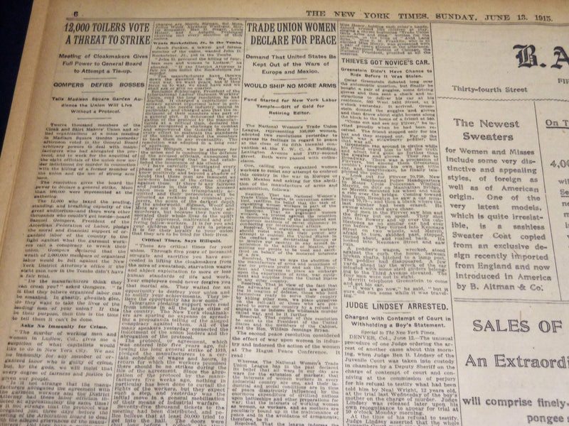 1915 JUNE 13 NEW YORK TIMES NEWSPAPER - DU PONT BUYS EQUITABLE LIFE - NT 7701