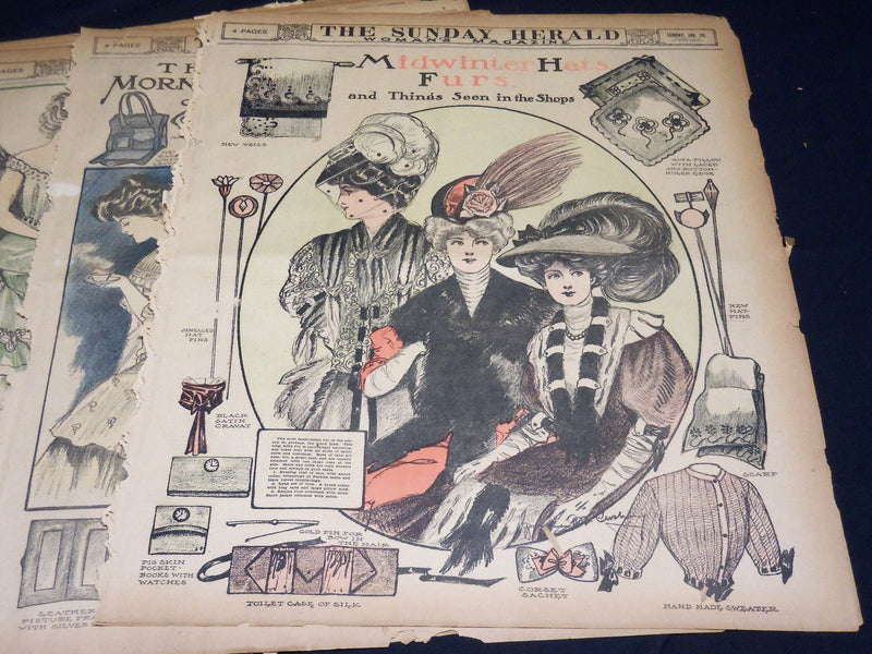 1907 THE BOSTON HERALD SUNDAY WOMAN'S MAGAZINE SECTIONS LOT OF 8 - UP 95
