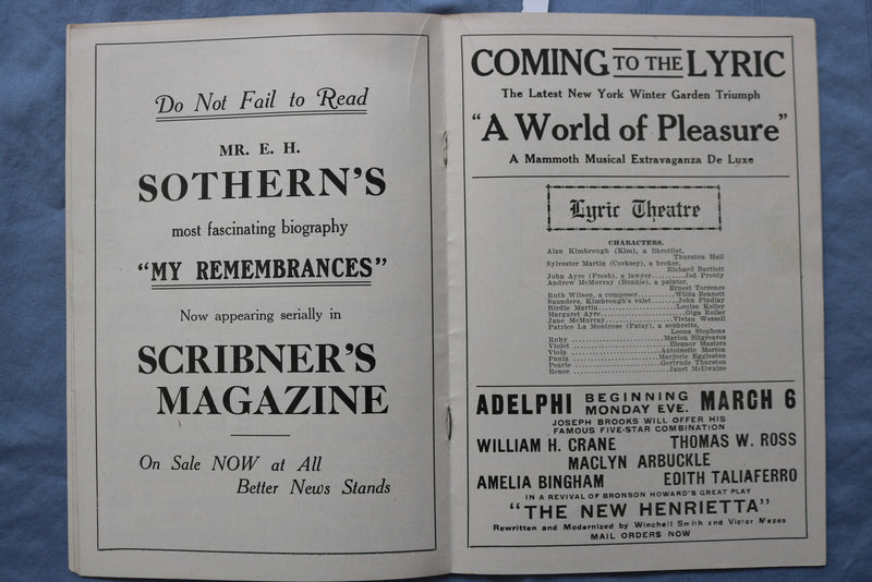 1916 LYRIC & ADELPHI THEATRES PROGRAM - LOT OF 2 - K 2735