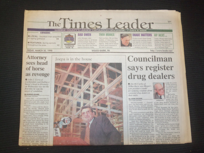 1998 MARCH 20 WILKES-BARRE TIMES LEADER - JOE PATERNO PRESS CONFERENCE - NP 7482