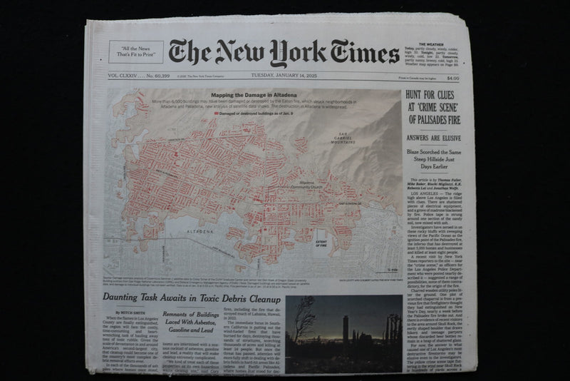 2025 JANUARY 14 NEW YORK TIMES - HUNT FOR CLUES AT CRIME SCENE OF PALISADES FIRE