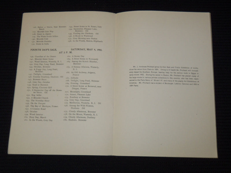 1903 J. AMBROSE PRICHARD EXHIBITION SALE AT THE BEACON ART GALLERIES - J 7952
