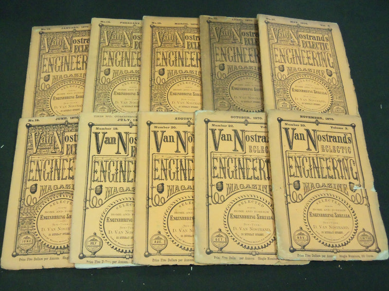 1870 VAN NOSTRAND'S ECLECTIC ENGINEERING MAGAZINE LOT OF 10 ISSUES - WR 553
