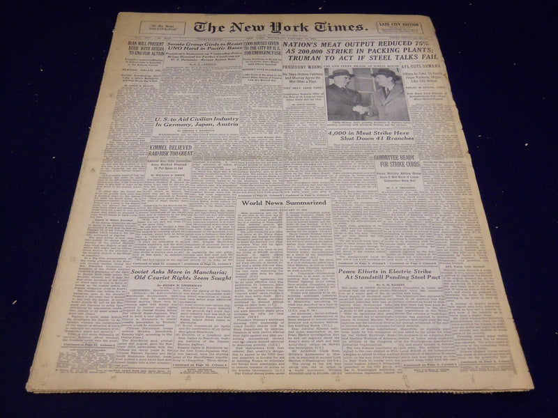 1946 JANUARY 17 NEW YORK TIMES - MEAT OUTPUT REDUCED 75% - NT 3236