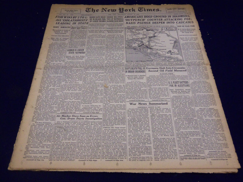 1942 AUGUST 12 NEW YORK TIMES - AMERICANS HOLD GROUND IN SOLOMNS - NT 931