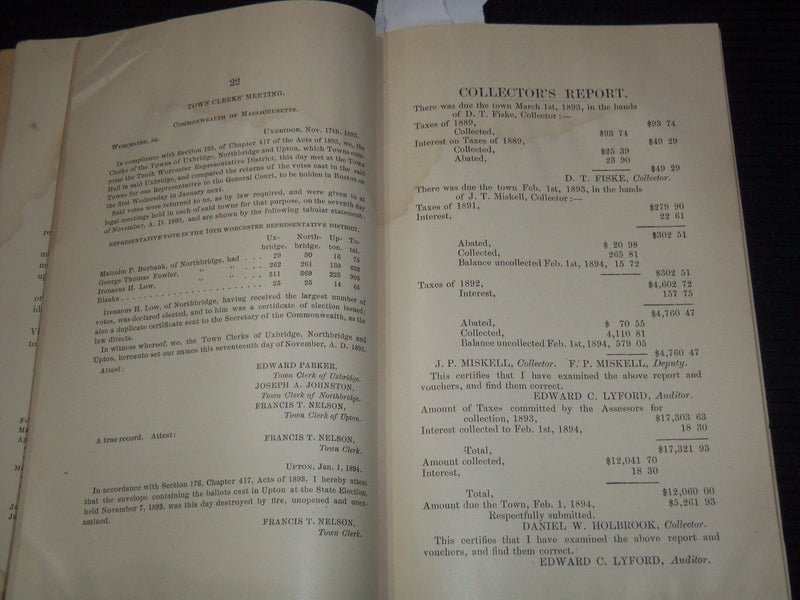 1894 ANNUAL REPORT OF THE TOWN OFFICERS OF UPTON MASSACHUSETTS - K 3114