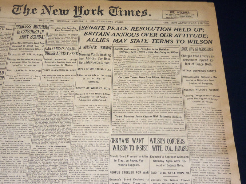 1917 JANUARY 4 NEW YORK TIMES - WILSON CONFERS WITH COL. HOUSE - NT 8734