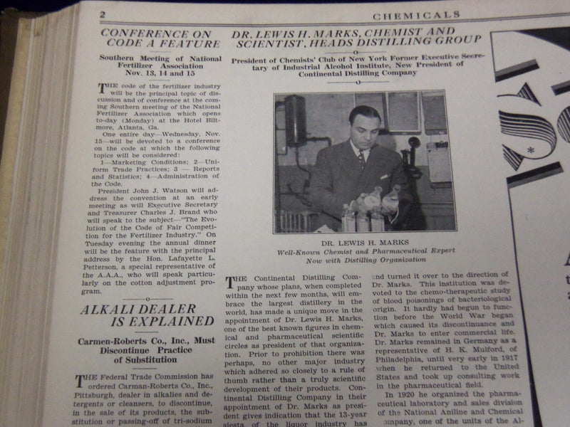 1933 JAN-DEC CHEMICALS MAGAZINE BOUND VOLUME PRICE TRENDS IMPORTS ADS - KD 661