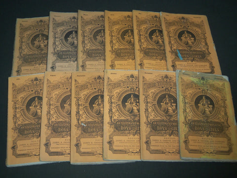 1873 OUR YOUNG FOLKS ILLUSTRATED MAGAZINE LOT OF 12 - GREAT STORIES - WR 105P