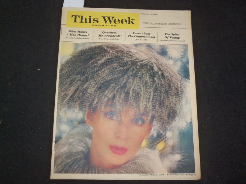 1963 DEC 8 MILWAUKEE JOURNAL THIS WEEK MAGAZINE - FEATHERED FASHIONS - NP 8074
