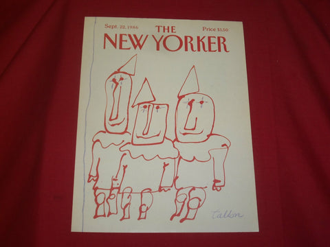 1986 SEPTEMBER 22 NEW YORKER MAGAZINE FRONT COVER ONLY - GREAT ART FOR FRAMING