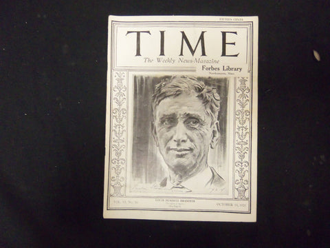 1925 OCTOBER 19 TIME MAGAZINE - LOUIS DEMBITZ BRANDEIS - T 98