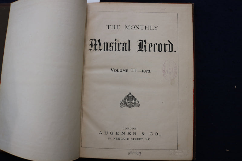 1872-1873 THE MONTHLY MUSICAL RECORD BOUND VOLUMES II & III - KD 9552
