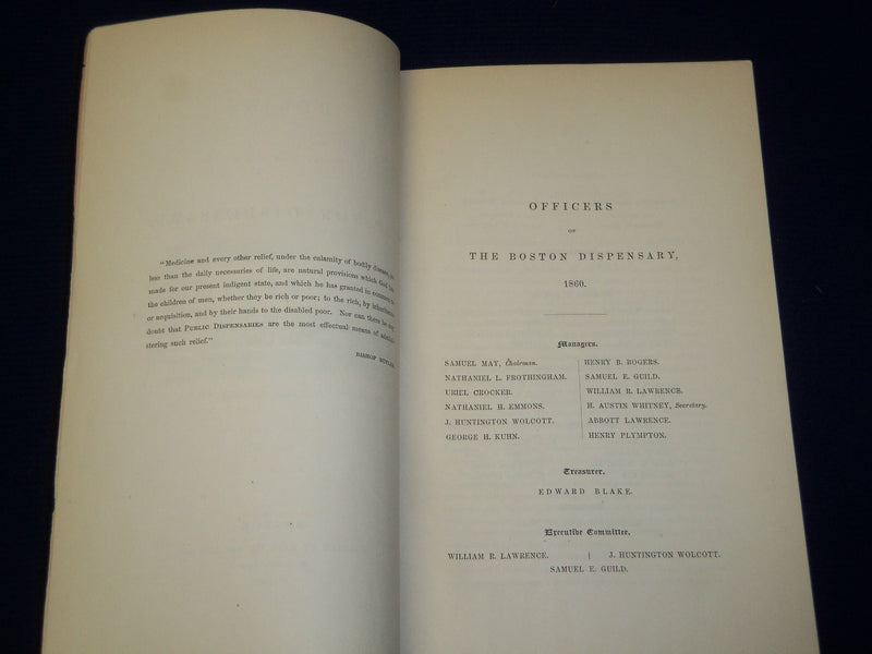 1860 BY-LAWS OF BOSTON DISPENSARY STATEMENT OF OPERATIONS - SOFTCOVER - J 4579