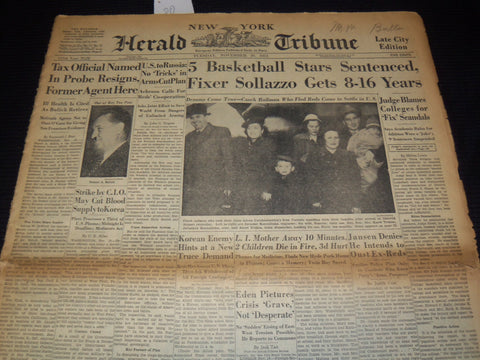 1951 NOV 20 NEW YORK HERALD NEWSPAPER - 5 BASKETBALL STARS SENTENCED - NT 9439