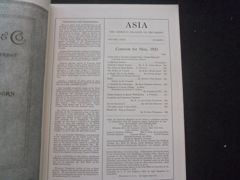1923 MAY ASIA MAGAZINE - GREAT PHOTOS, STORIES & ADS - ST 3660L