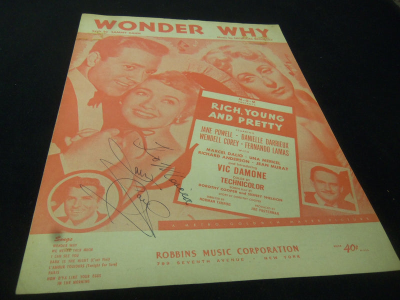 JANE POWELL WONDER WHY AUTOGRAPHED SHEET MUSIC - AM 21