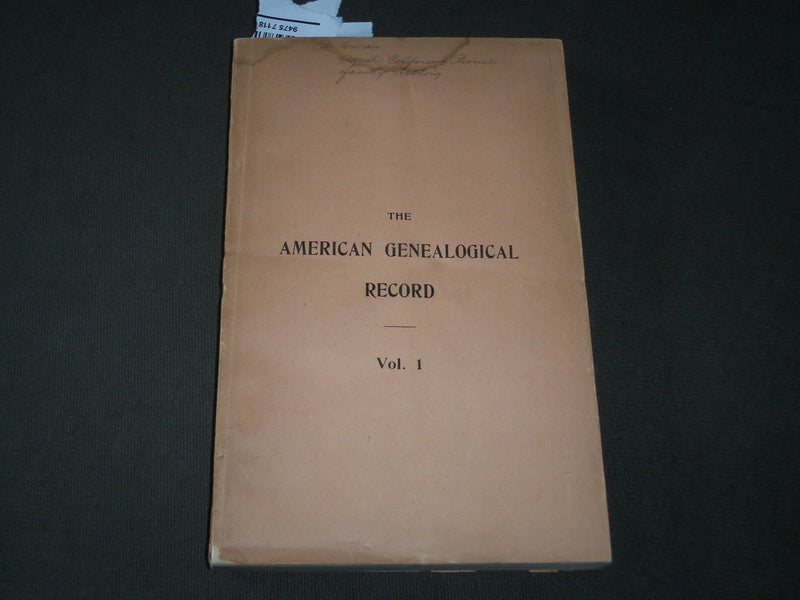 1892 THE AMERICAN GENEALOGICAL RECORD BOOK BY EDWARD STEPHENS CLARK - J 3175