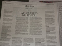 2018 AUGUST 16 NEW YORK TIMES - OPINION PAGE: FREEDOM OF THE PRESS
