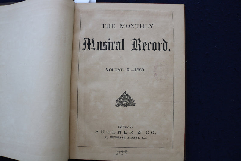 1880-1884 THE MONTHLY MUSICAL RECORD HARDCOVER BOUND VOLUMES - LOT OF 2- KD 9540