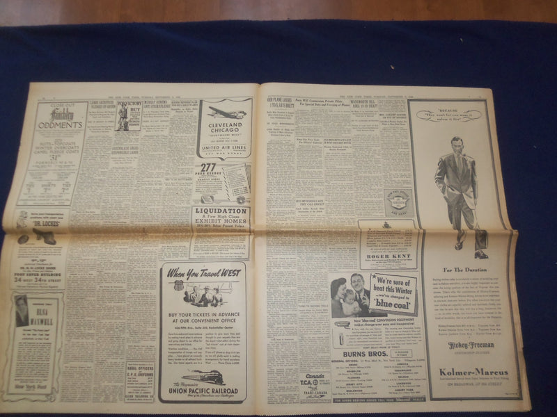 1942 SEP 8 NEW YORK TIMES-PRESIDENT TO CONGRESS: CURB PRICES OR I WILL - NP 6506