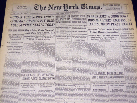 1946 JUNE 23 NEW YORK TIMES - HUDSON TUBE STRIKE ENDED - NT 3182