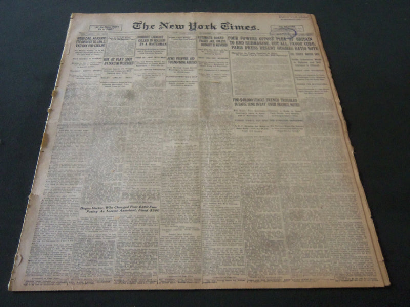 1921 DECEMBER 23 NEW YORK TIMES - FOUR POWERS OPPOSE PLEA OF BRITAIN - NT 6146