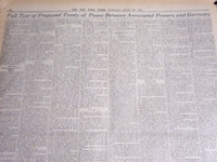 1919 JUNE 10 NEW YORK TIMES NEWSPAPER - PEACE TREATY MADE PUBLIC - NT 6657