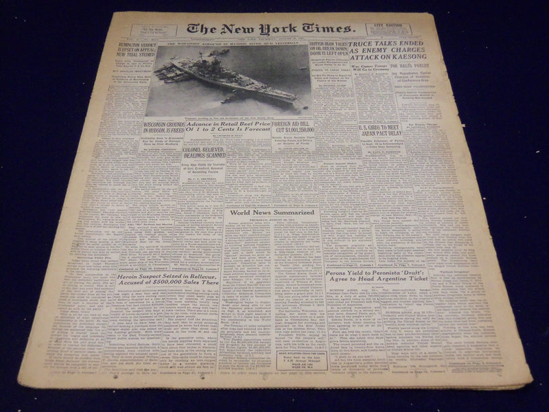 1951 AUG 23 NEW YORK TIMES - TRUCE TALKS ENDED CHARGE ATTACK ON KAESONG- NT 2045