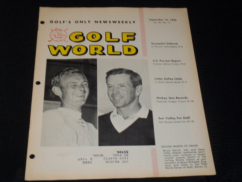 1966 SEPTEMBER 16 GOLF WORLD MAGAZINE - DEVLIN & LITTLER FRONT COVER - E 7294