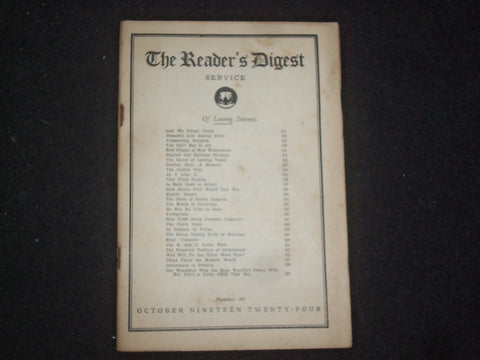 1924 OCTOBER THE READER'S DIGEST SOFTCOVER BOOK - NUMBER 30 - J 9909