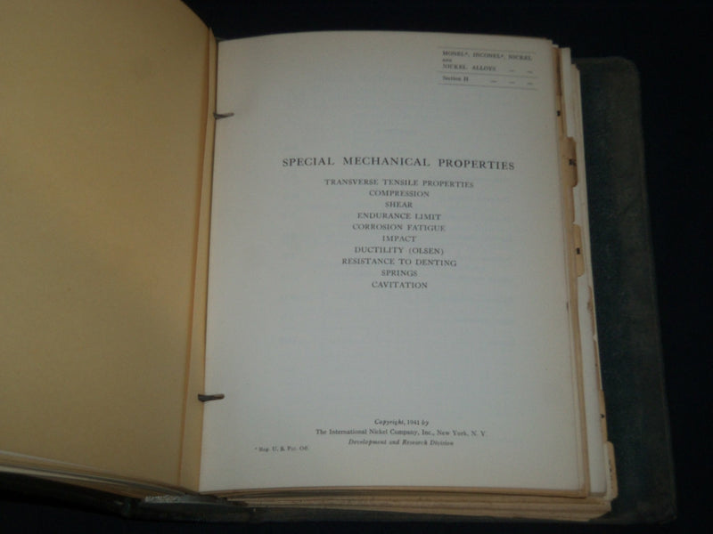 1941 NICKEL AND NICKEL ALLOYS GUIDE THE INTERNATOINAL NICKEL CO. - KD 5571