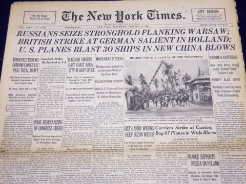 1945 JAN 17 NEW YORK TIMES - RUSSIANS SEIZE STRONGHOLD FLANKING WARSAW - NT 381