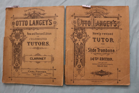 1890 OTTO LANGEY'S TUTORS CLARINET & SLIDE TROMBONE- LOT OF 2- SOFTCOVER- K 3384