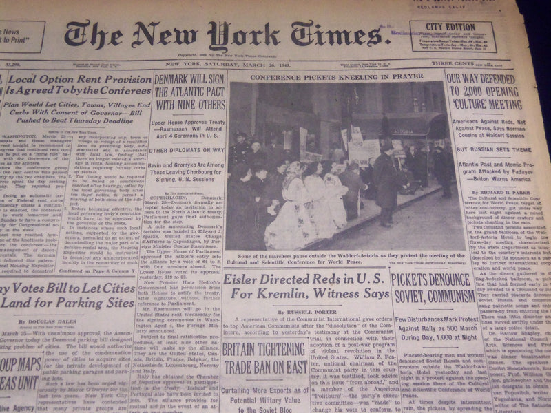 1949 MARCH 26 NEW YORK TIMES - EISLER DIRECTED REDS IN U. S. - NT 3636