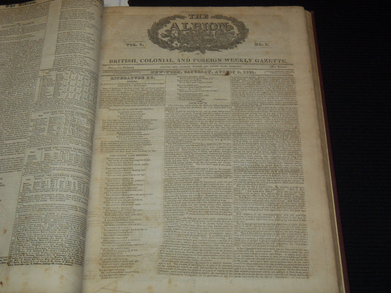 1828-1829 THE ALBION WEEKLY GAZETTE BOUND VOLUME NO. 7 - NEW YORK - R 10J