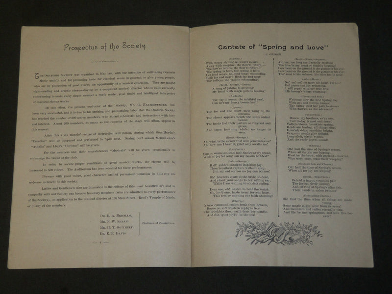1889 OCTOBER 1 CHICAGO ORATORIO SOCIETY PROGRAM - FIRST GRAND CONCERT - J 3713