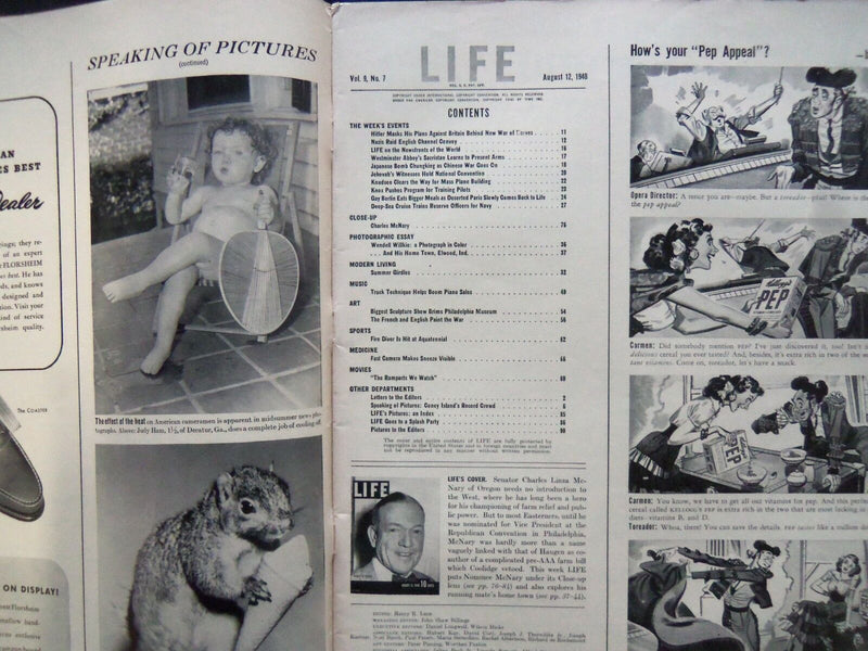 1940 AUGUST 12 LIFE MAGAZINE - REPUBLICAN VP NOMINEE CHARLES MCNAVY - L 195