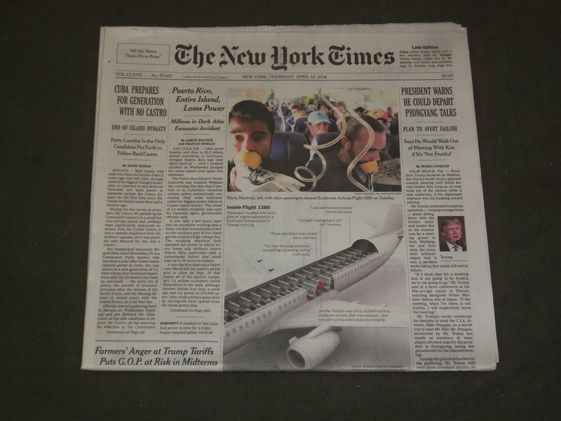 2018 APRIL 19 NEW YORK TIMES - TRUMP WARNS HE COULD WALK OUT OF KIM JONG UN MTG