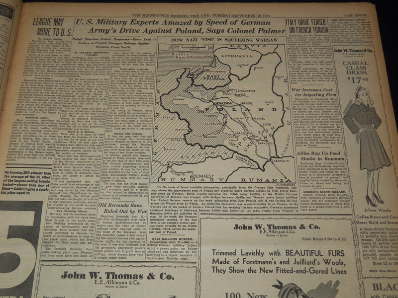 1939 SEPT 12 MINNEAPOLIS MORNING TRIBUNE NEWSPAPER - NEUTRALITY ACT - NT 9528